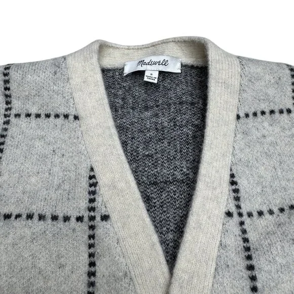 Madewell Ryder Cardigan Women's Merino Wool Blend Black Windowpane pattern, Sz S - Picture 3 of 8